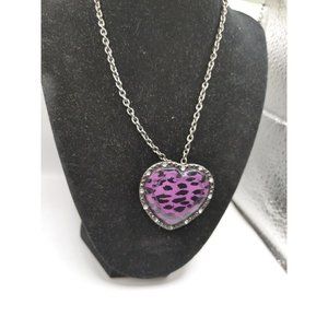 Necklace Purple Leopard Heart Pendant clear Rhinestones Silver Tone  #5